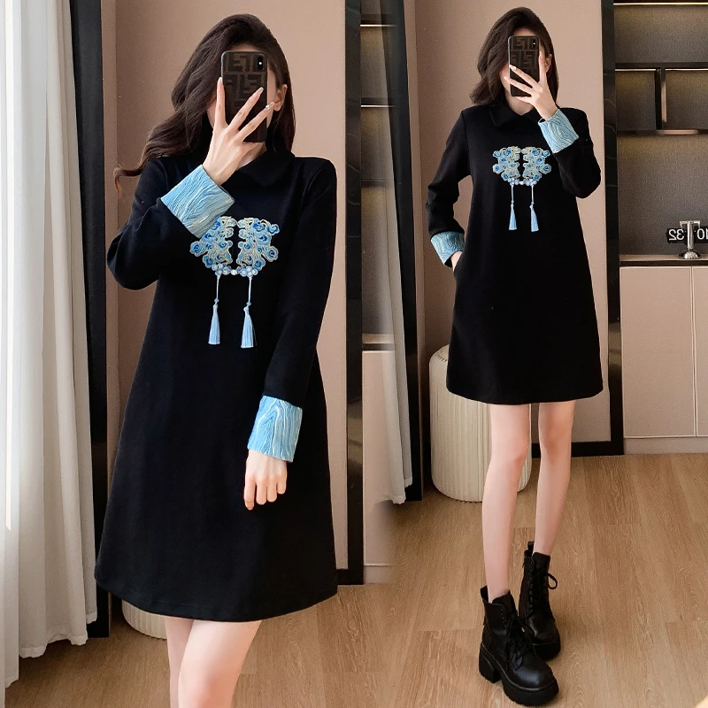 新中式国风设计感连衣裙女2024时尚洋气显瘦高级轻奢百搭小黑裙
