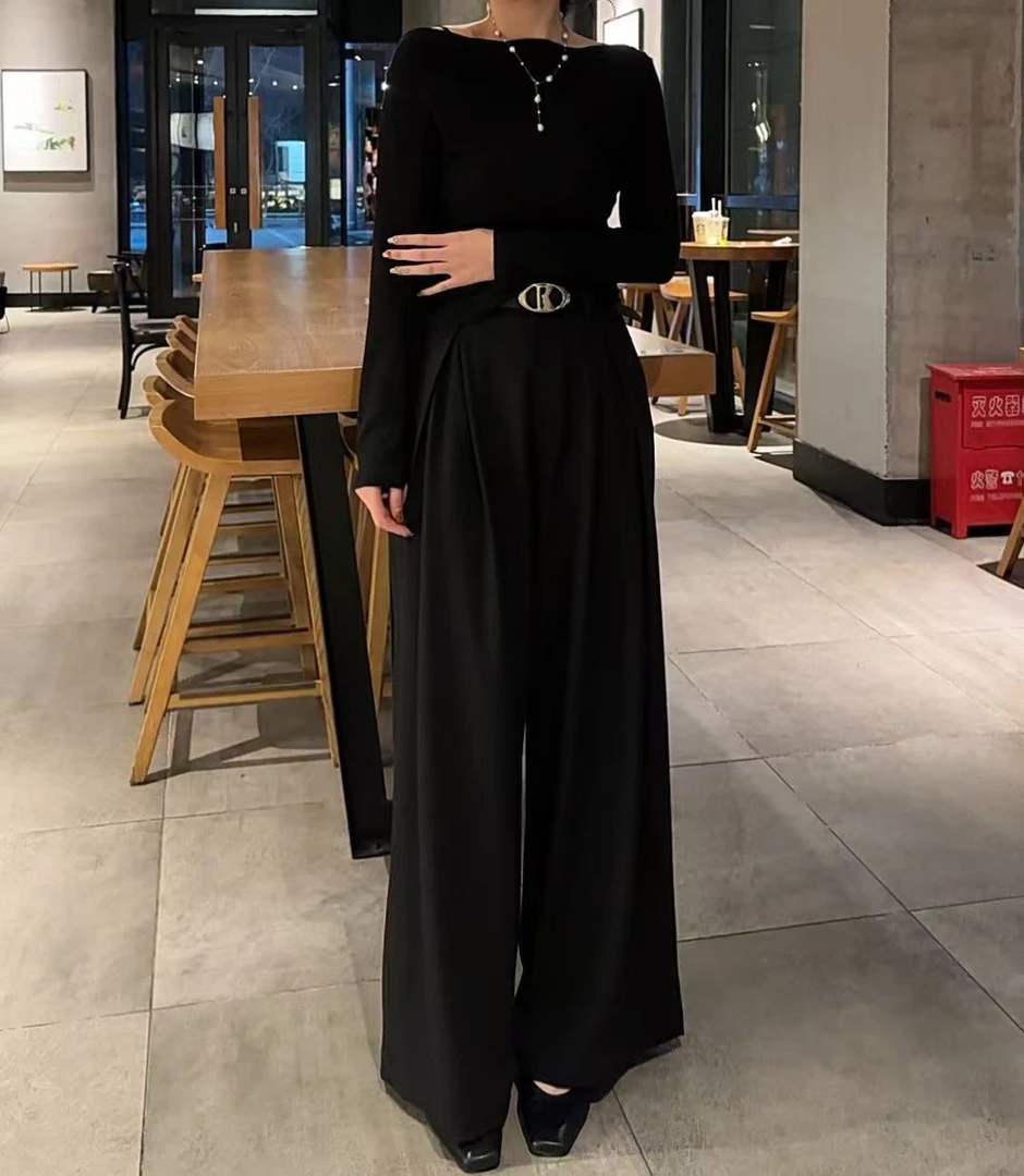 【大牌裤】欧货高级感~复古褶皱显瘦西装阔腿裤-6060