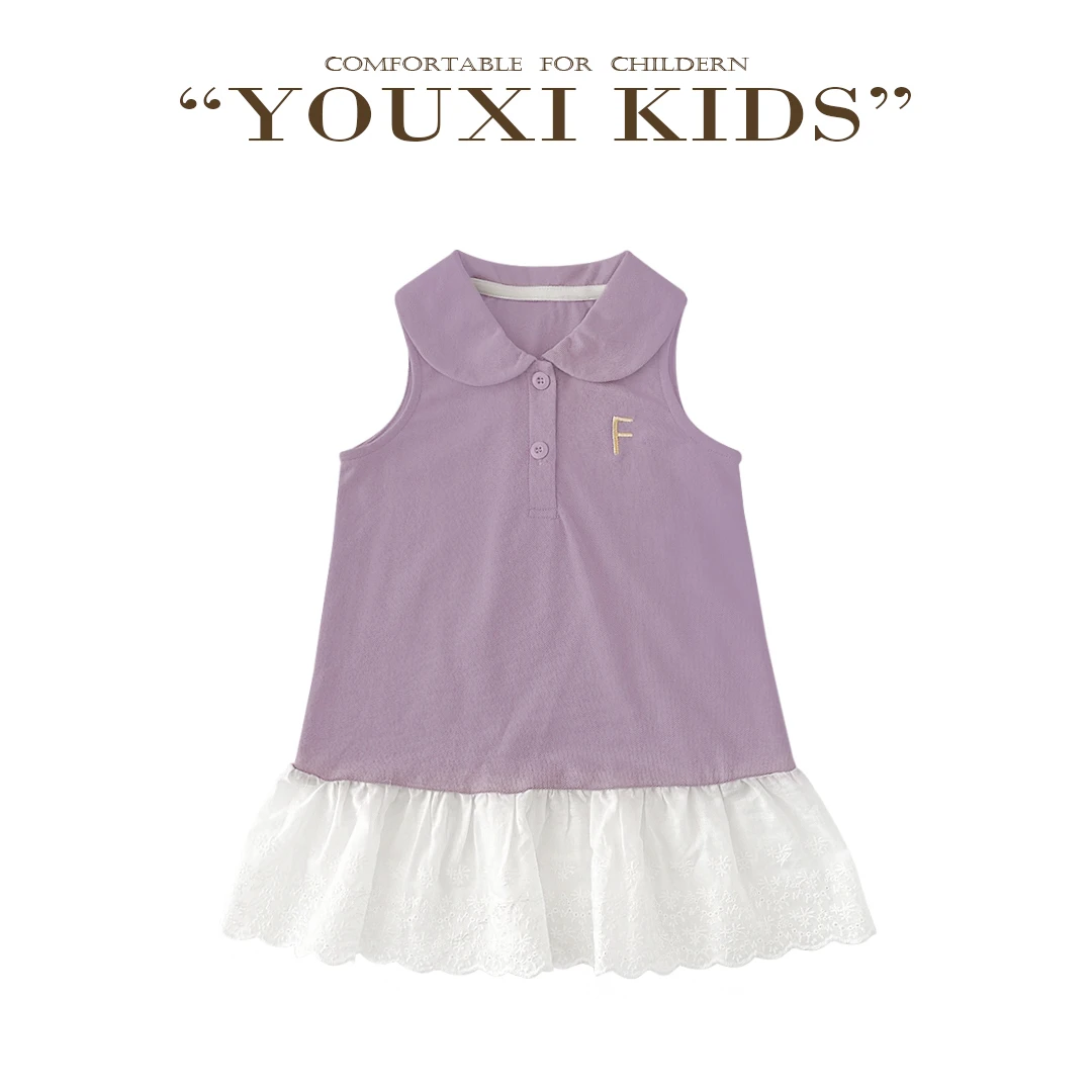 现飞飞家·鸢尾诗25女童复古显白拼接花边polo衫无袖连衣裙FF2811