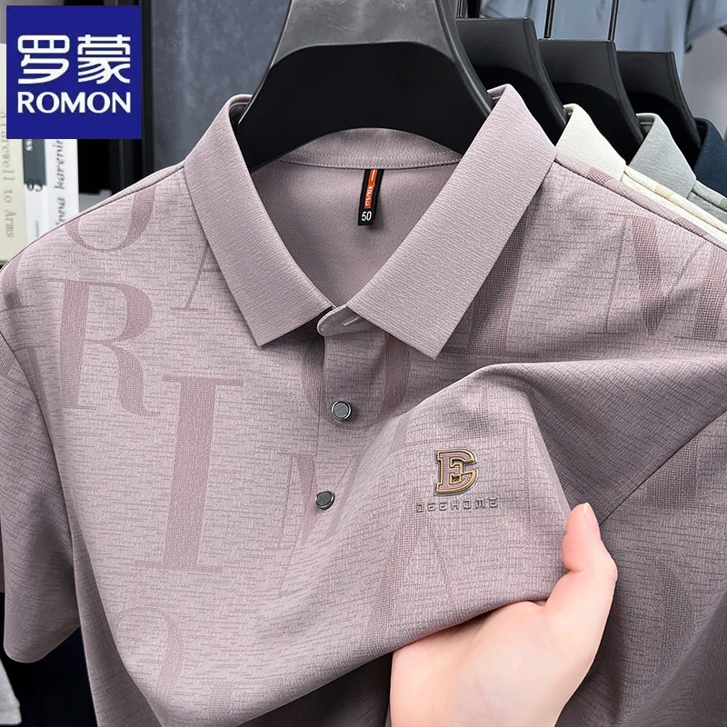 罗蒙休闲锦氨无痕短袖polo衫夏季新款中年爸爸装宽松男士翻领t恤