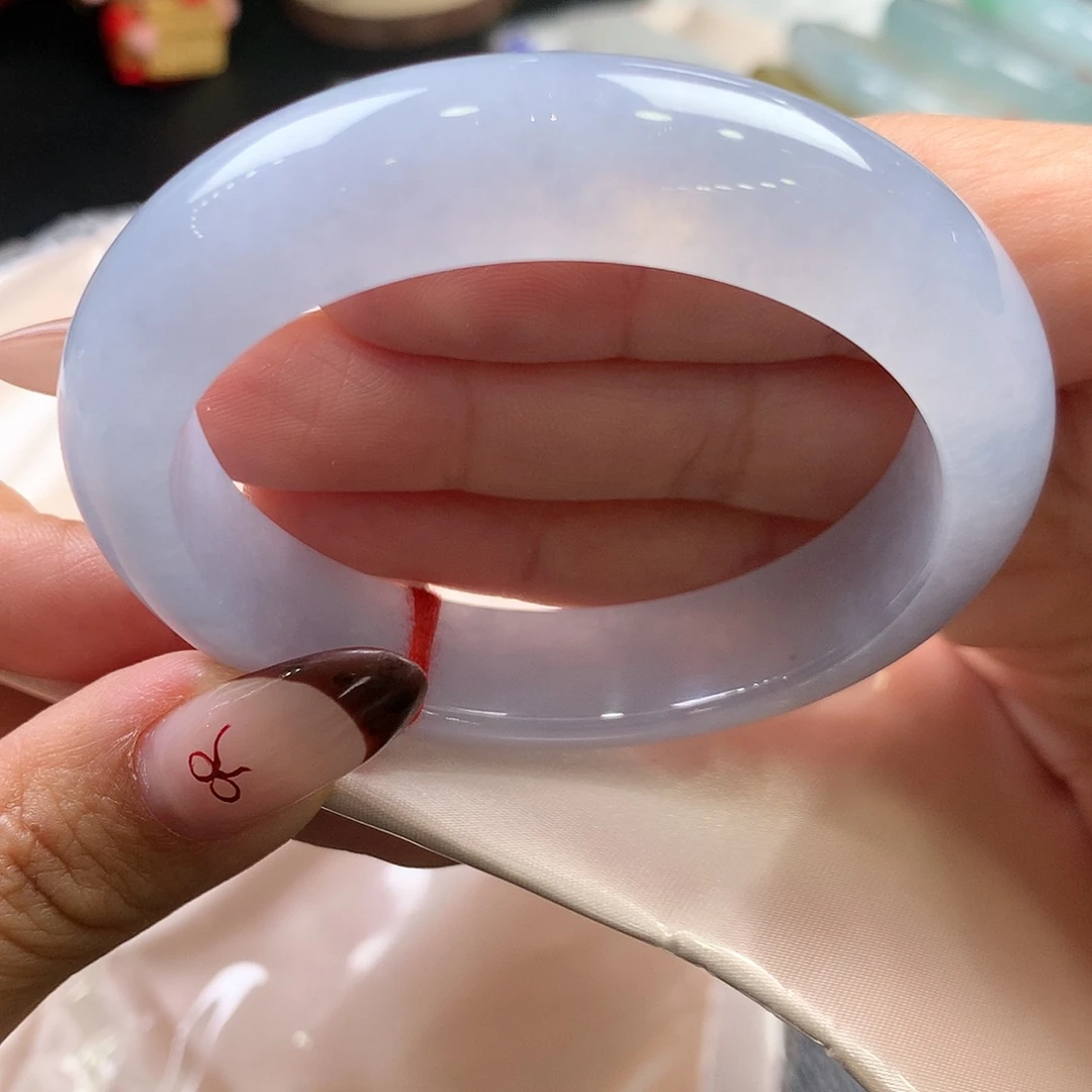 翡翠未镶嵌手镯50号冰胶起光蓝紫 完美！