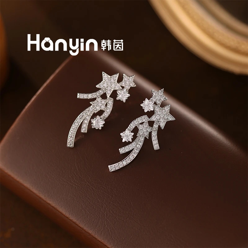 铜合金合成锆石耳饰 925银针 高定璀璨流星雨耳钉AAA