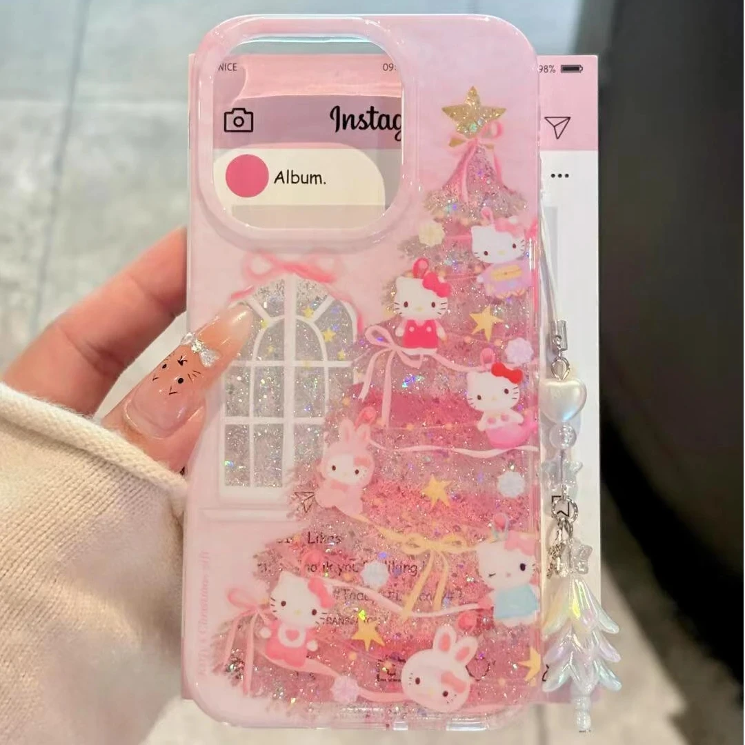 GGBond粉色kt圣诞树挂件适用iPhone17/16滴胶闪粉手机壳苹果15/14