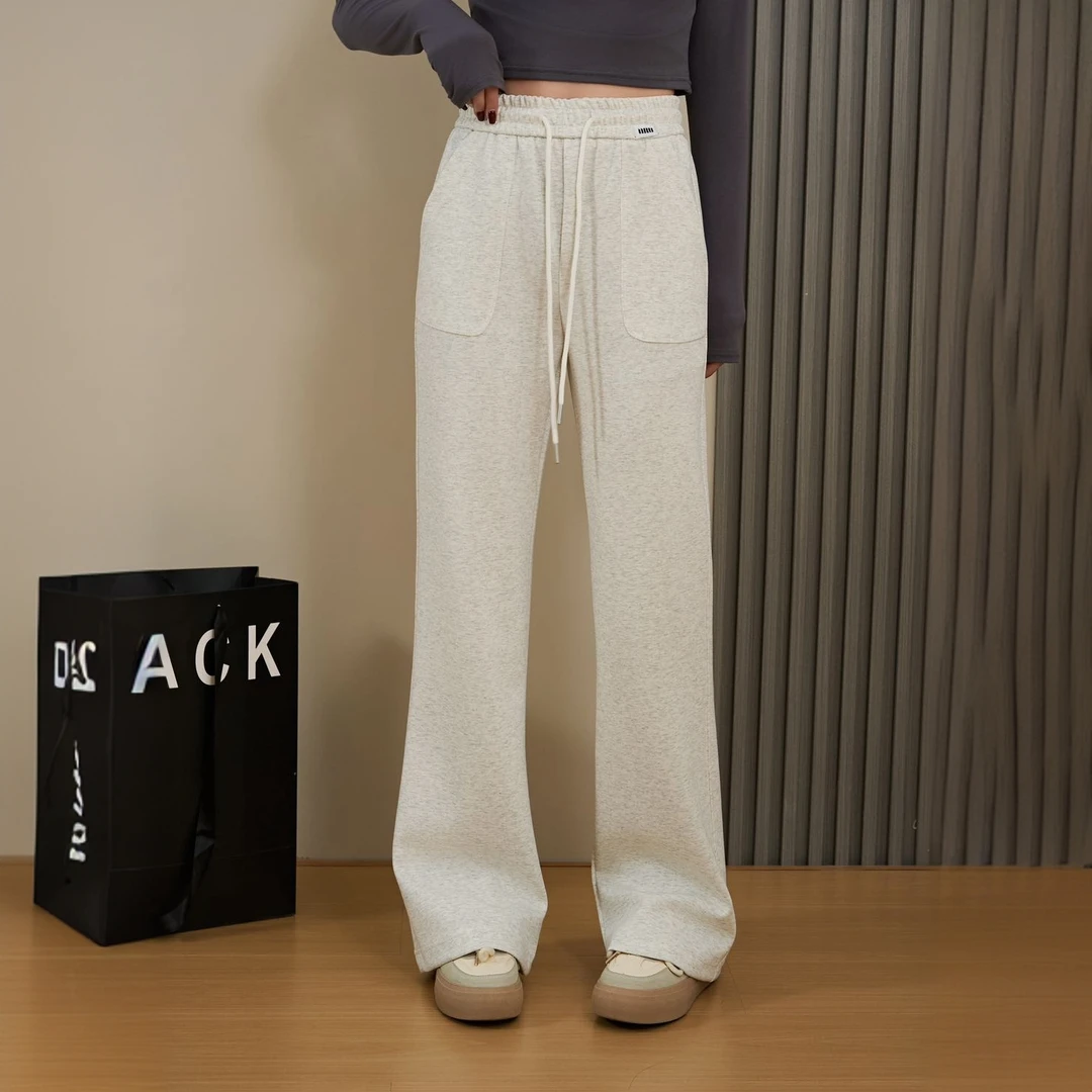 【8163-yph】纯色微喇休闲裤遮肉显瘦不挑腿型时尚百搭松紧腰卫裤