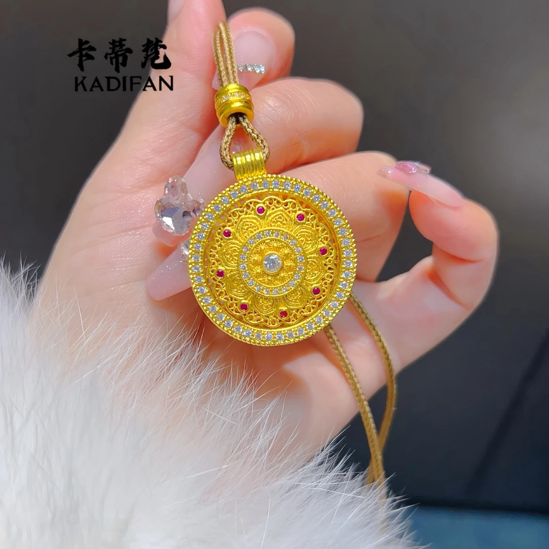 铜合金吊坠 莲吊坠项链新中式国潮风编绳毛衣链时尚高级感