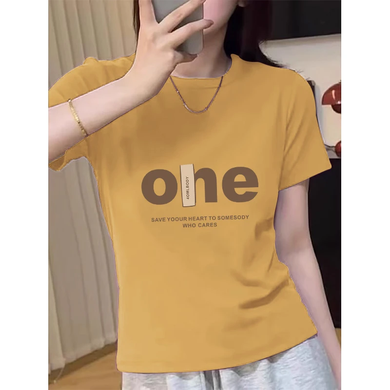 正肩纯棉短袖t恤女装2025新款时尚百搭洋气高级芒果黄色上衣夏季