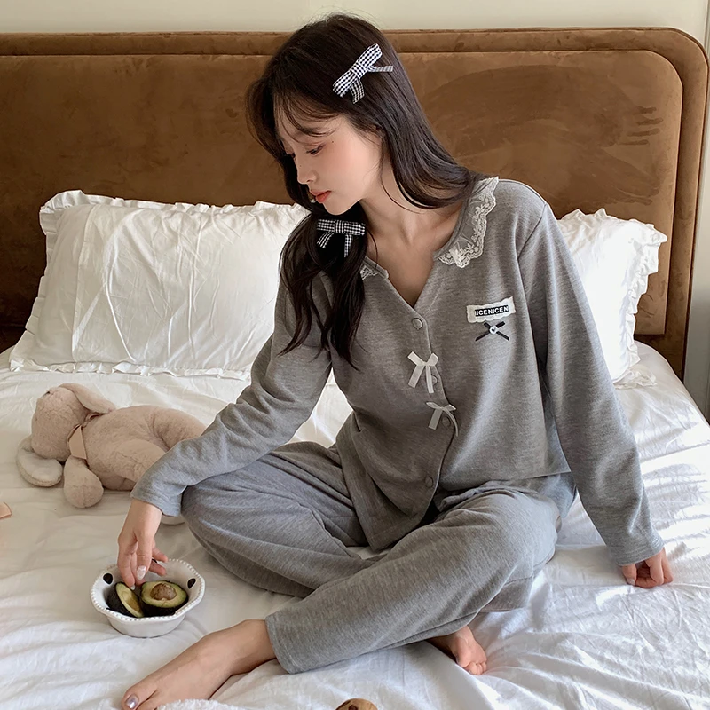 纯色睡衣女秋冬新款韩系简约家居服冬季保暖长袖套装绒款可外穿