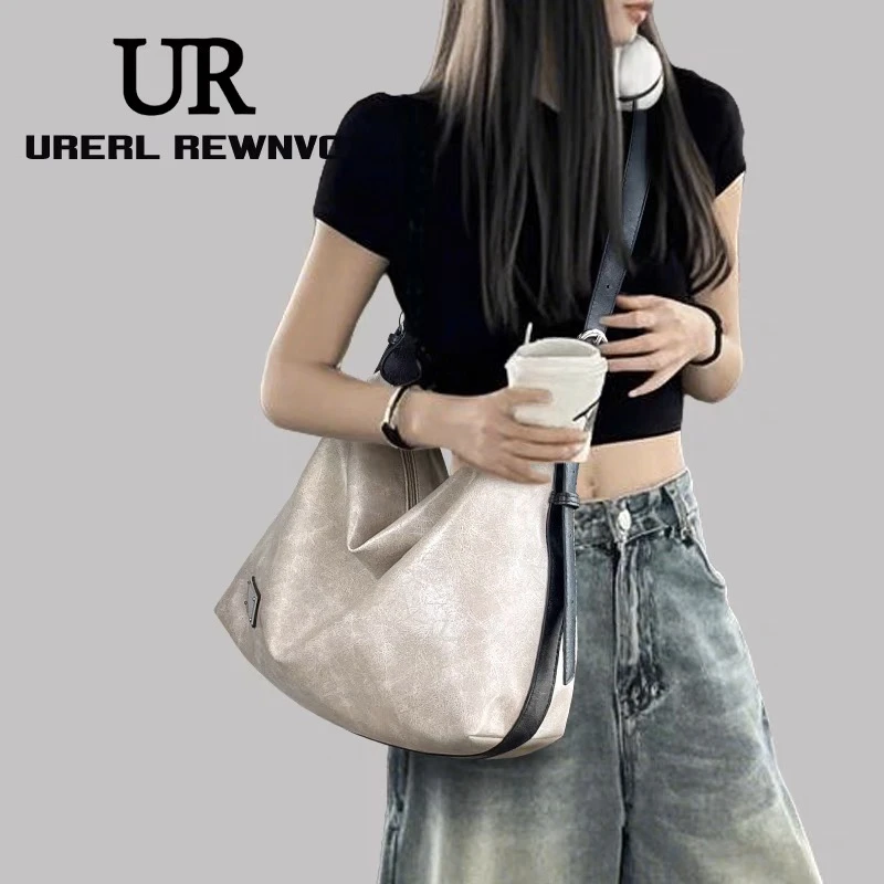URERL REWNVO软皮斜挎包女2025新款A4通勤大容量托特包通勤大挎包