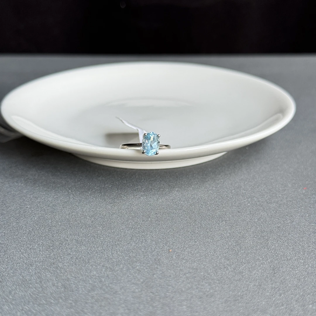 托帕石天空蓝S925银戒指开口6*8mm