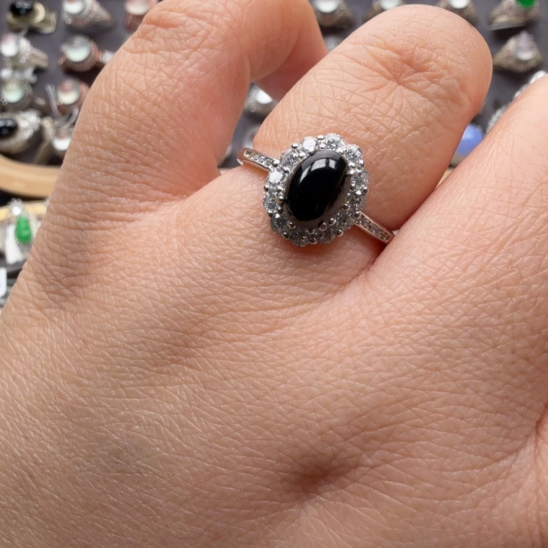 翡翠银S925镶嵌戒指8094