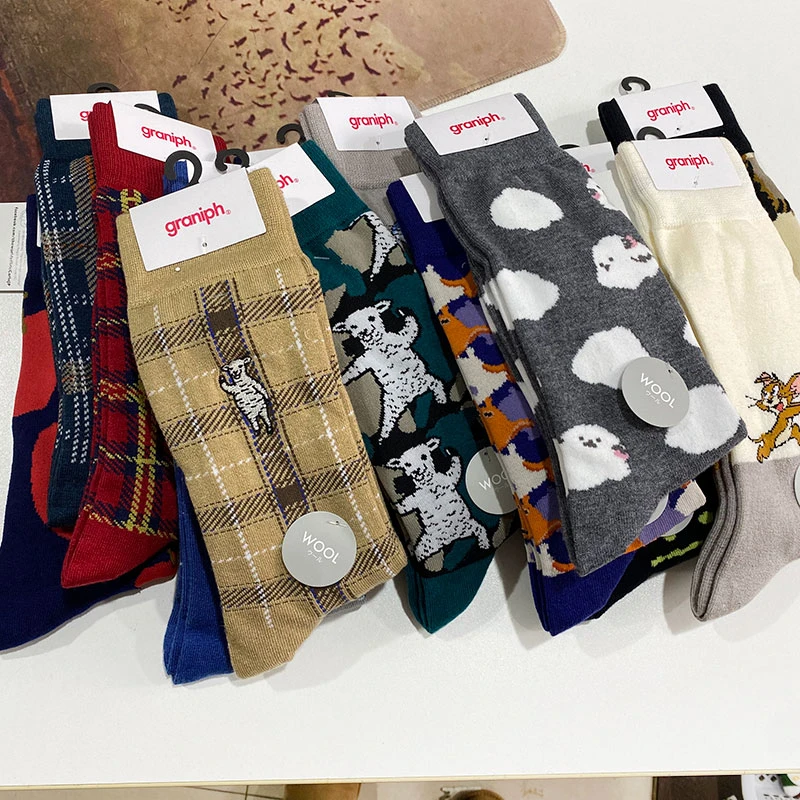 【少量精品】日单设计师羊毛混纺男袜女袜中筒袜花哨秋冬保暖