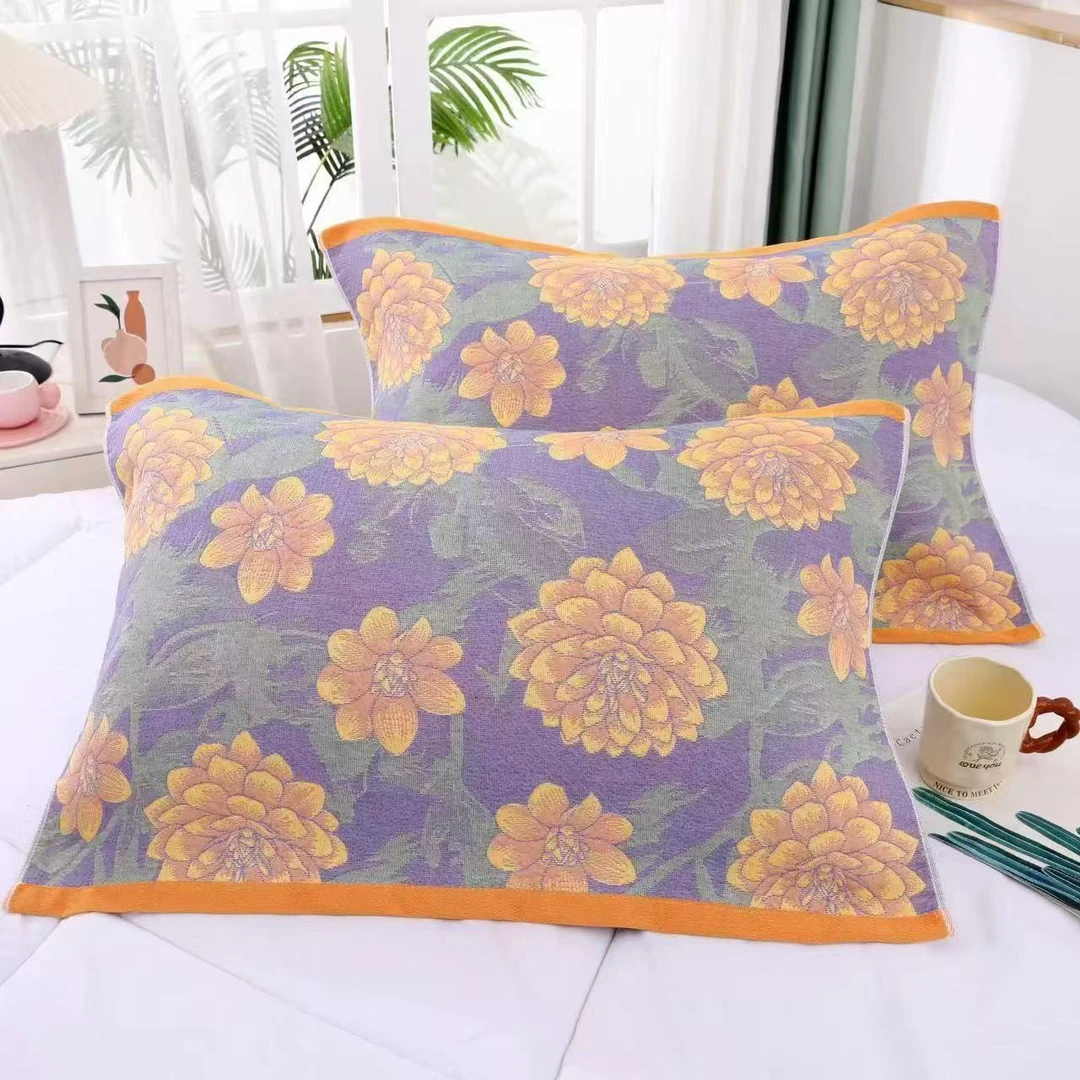 新疆长柔棉纱布枕巾--紫色牡丹高端高档新款舒适加厚高级感可机洗