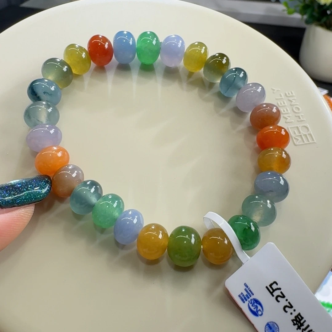 未镶嵌手链翡翠冰彩虹糖果手串卡9.6-8.4 多巴胺！巨漏！