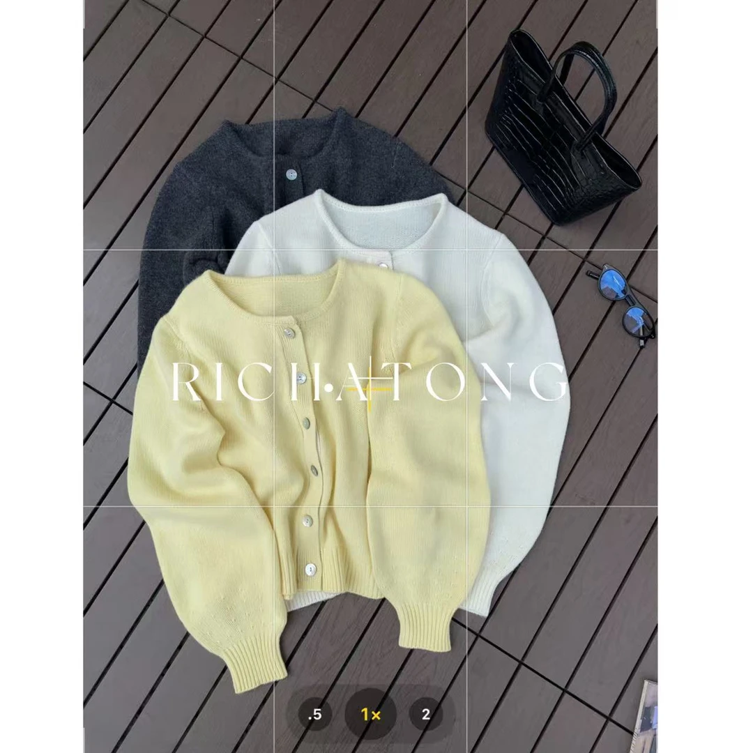 atong/阿彤【牧场物语】100%sheep wool贝壳扣极简开衫毛衣0914-33