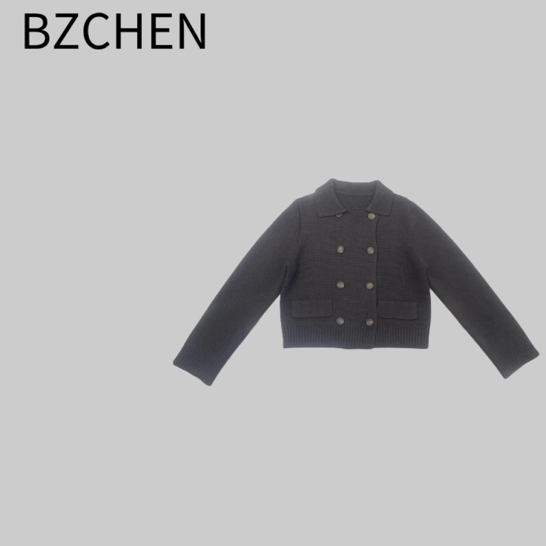 BZCHEN 针织翻领纯色长袖毛针织衫时尚气质秋季粗花呢