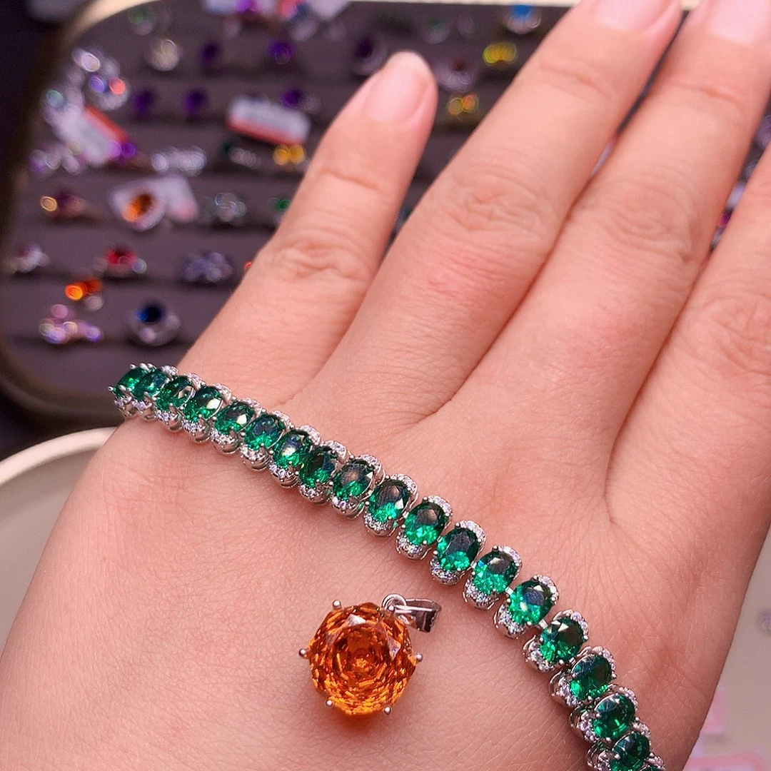 手链银S925镶嵌祖母绿