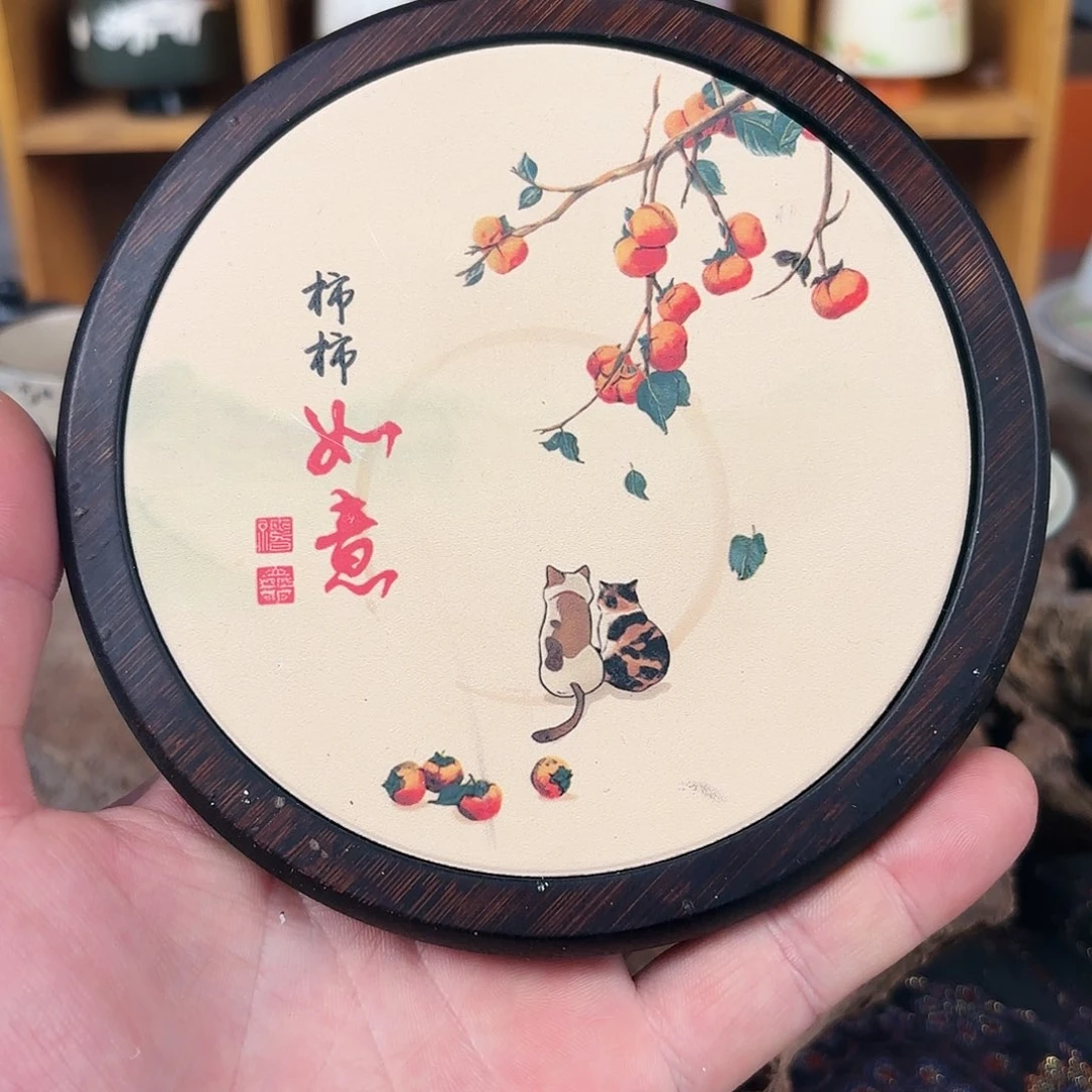 手绘全彩山楂红，粉引系列微瑕