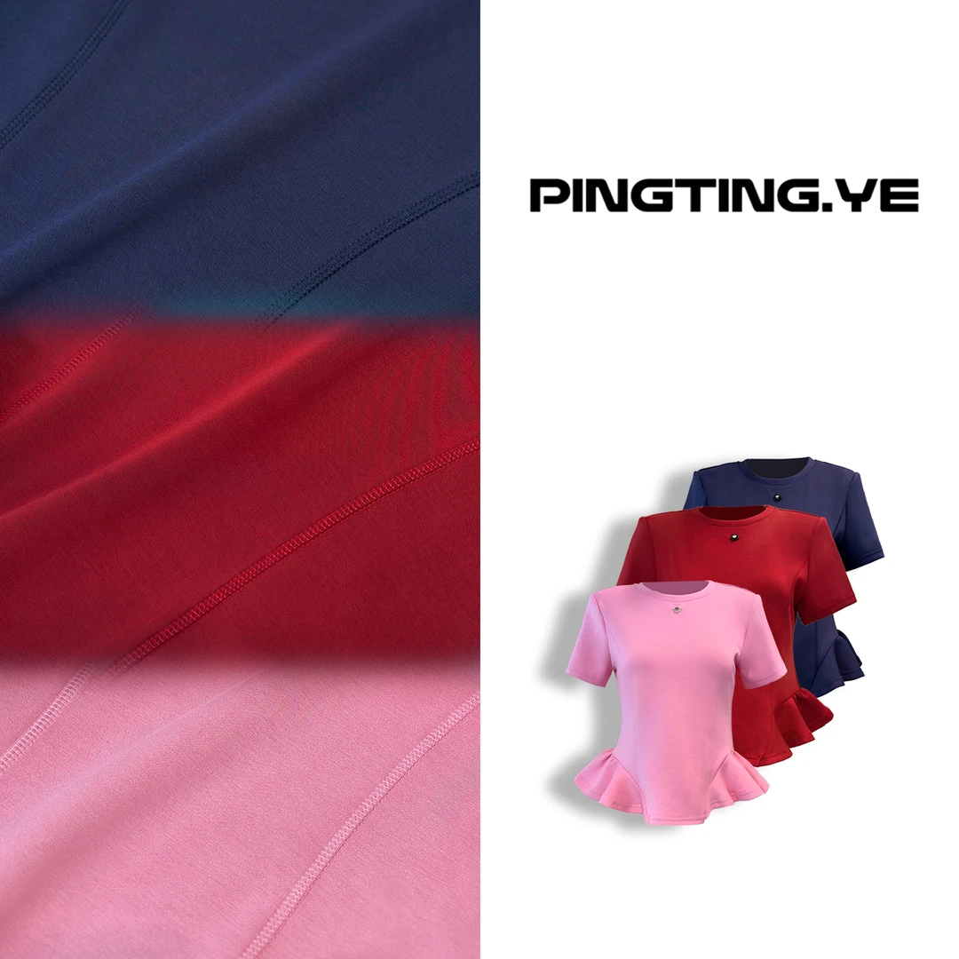 PINGTING.YE荷叶摆减龄设计圆领休闲小众短袖T恤PT9902