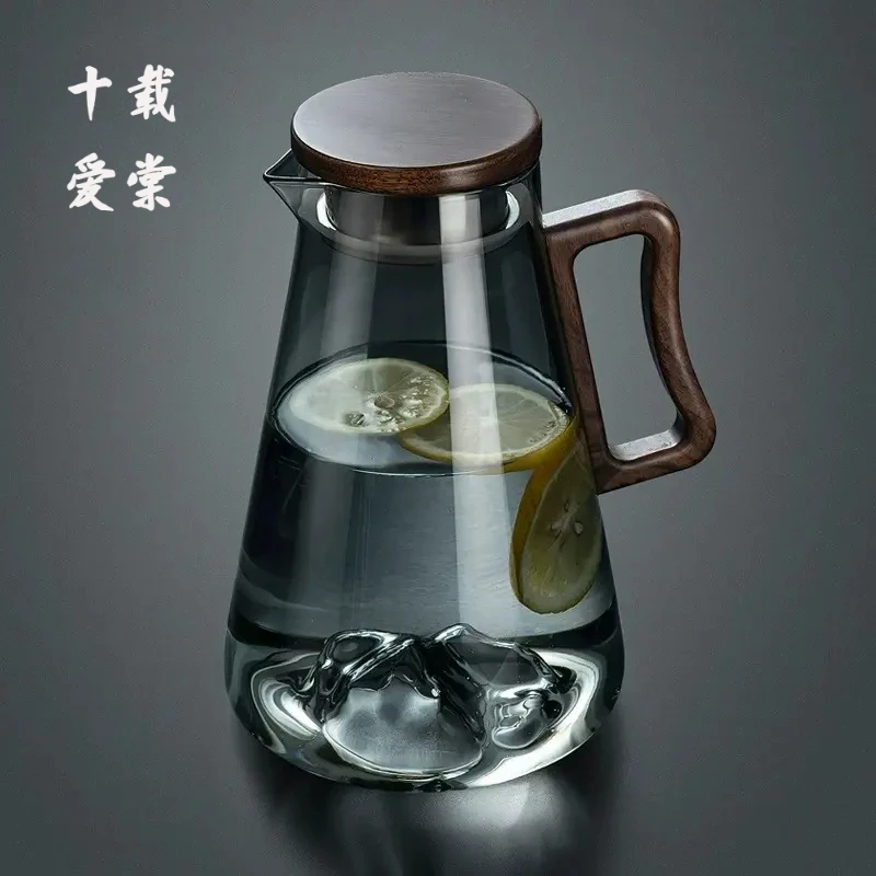 冷水壶玻璃耐高温家用轻奢木把凉白开水壶水杯大容量扎壶凉水壶