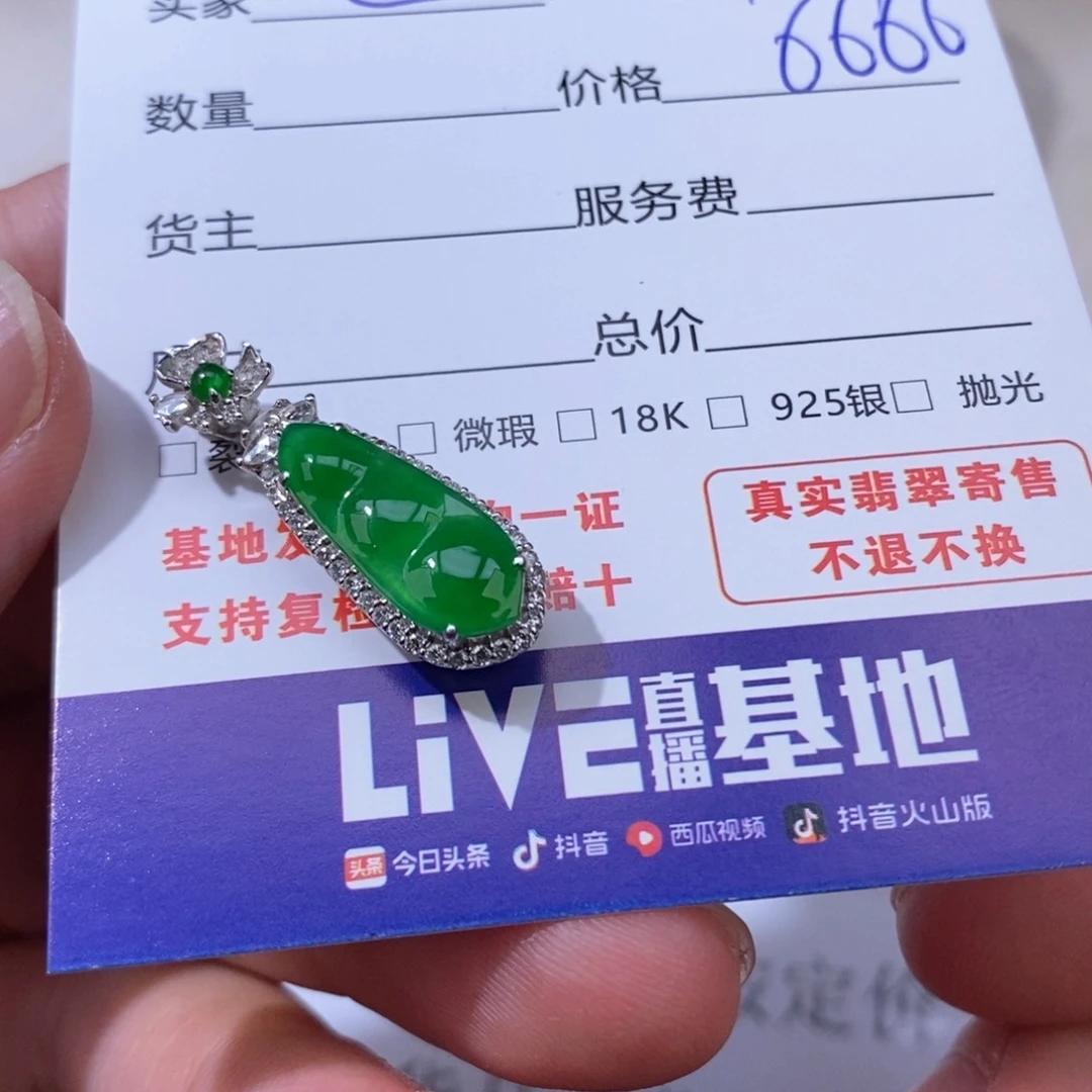 大***菜翡翠18K金镶嵌颈饰