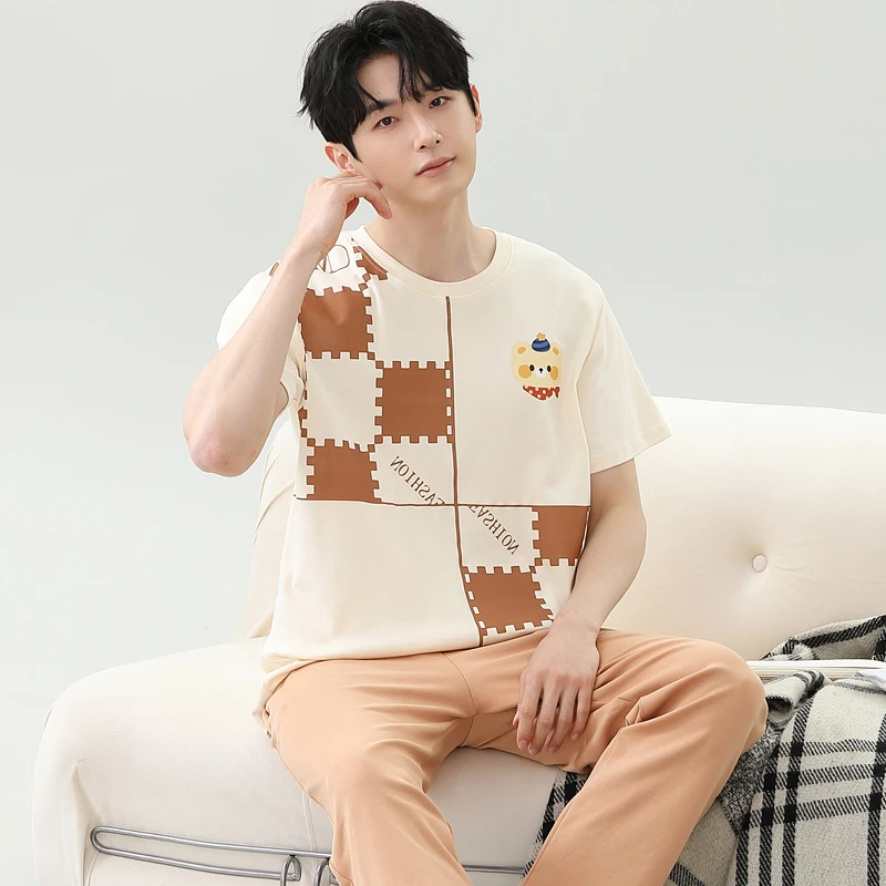 夏季男士大码睡衣套装长裤短袖家居服夏天薄款可外穿休闲青少年