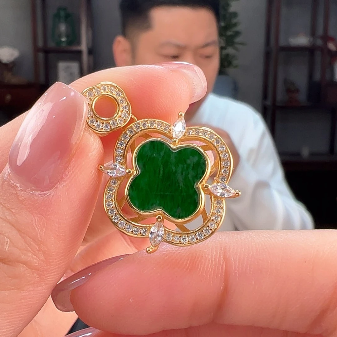 翡翠吊坠(不含链)银S925镶嵌吊坠