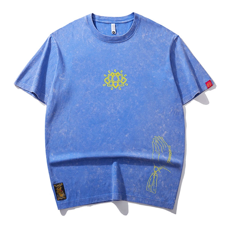 设计师高级感男装短袖T恤纯棉100%全棉重磅水洗刺绣国潮衣服半袖t