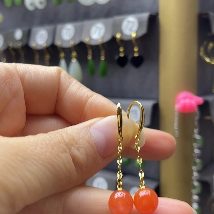 南红玛瑙银S925镶嵌耳饰