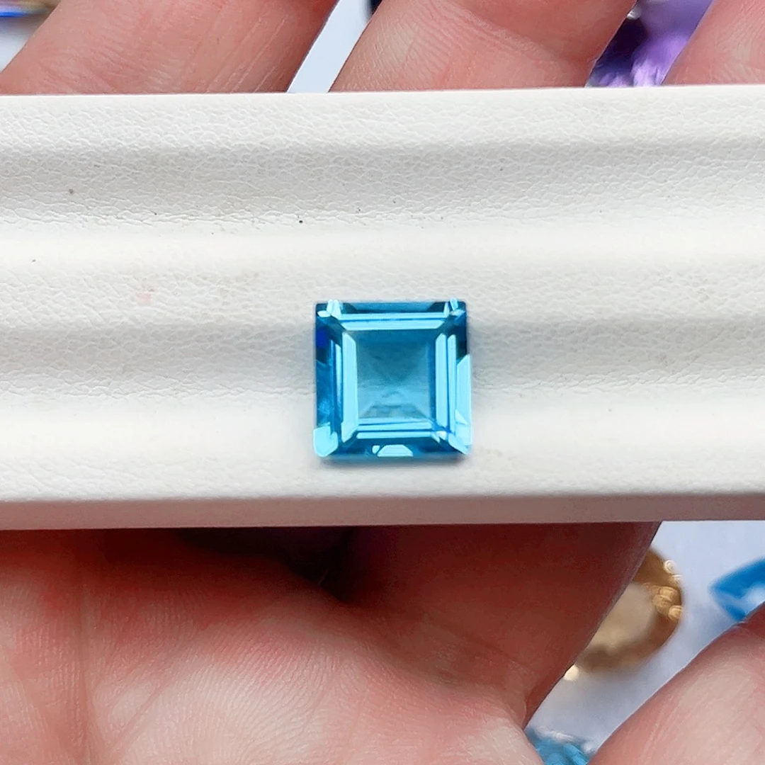 未镶嵌裸石托帕石卡十毫米精美公主方切瑞士蓝色