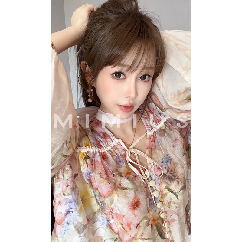 【mimius】U 26早春度假系列印花花朵系带衬衫 汉服 G12208