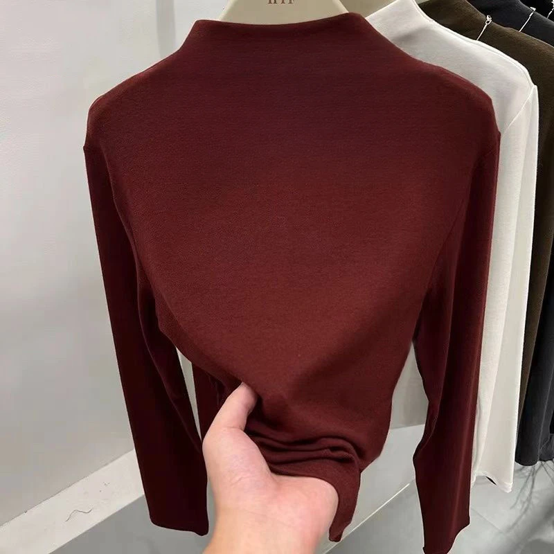 秋季冬半高领保暖衫高级长袖T恤女外穿新款纯色修身显瘦打底衫女
