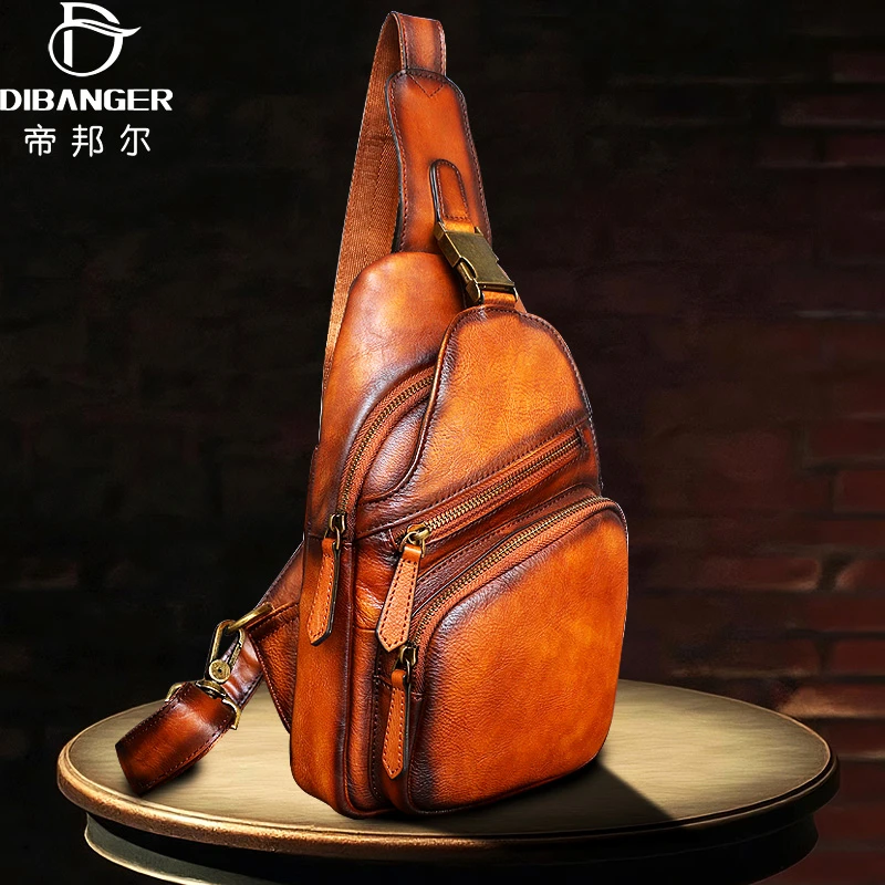男士胸包真皮复古斜挎包单肩包头层牛皮胸前斜背包休闲男包小背包