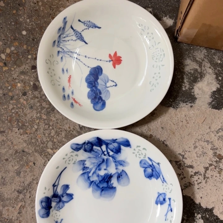 一***秀青瓷荷花三个牡丹三个骨碟