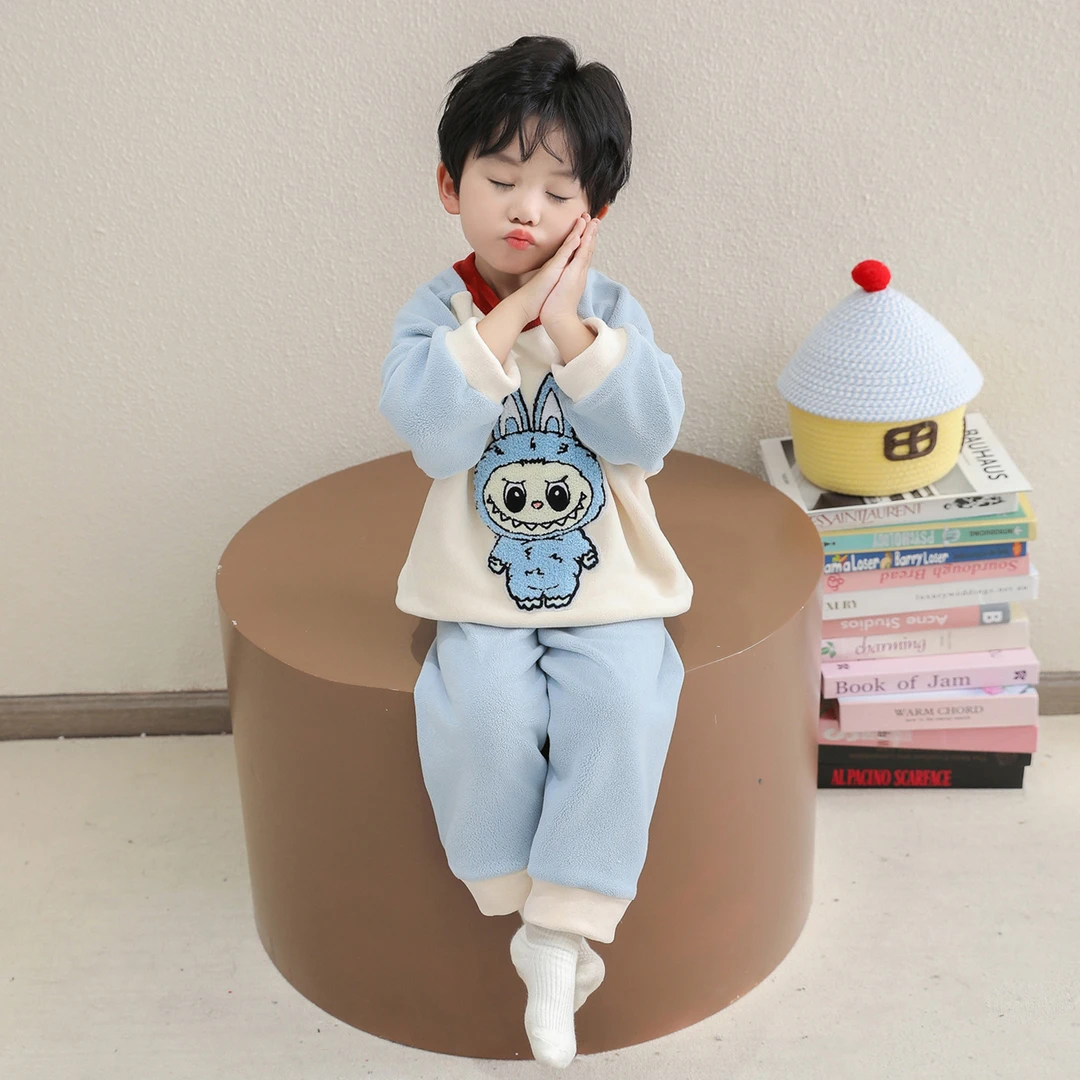 拉布布儿童睡衣男孩秋冬季2025新款奥粒绒男宝保暖套装男童家居服