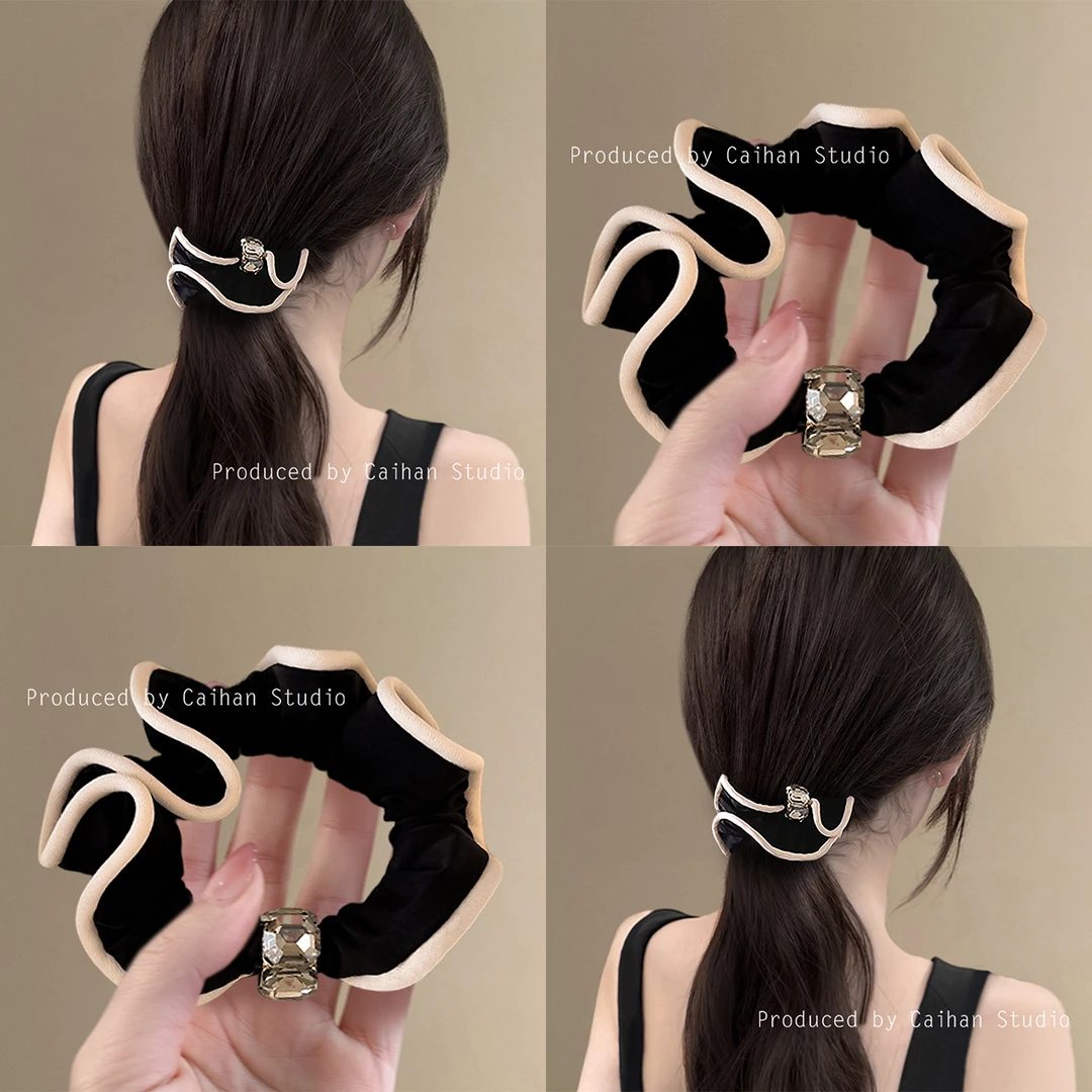 名利场~法式气质水钻大肠发圈高级感精致百搭高弹力发绳旅行发卡