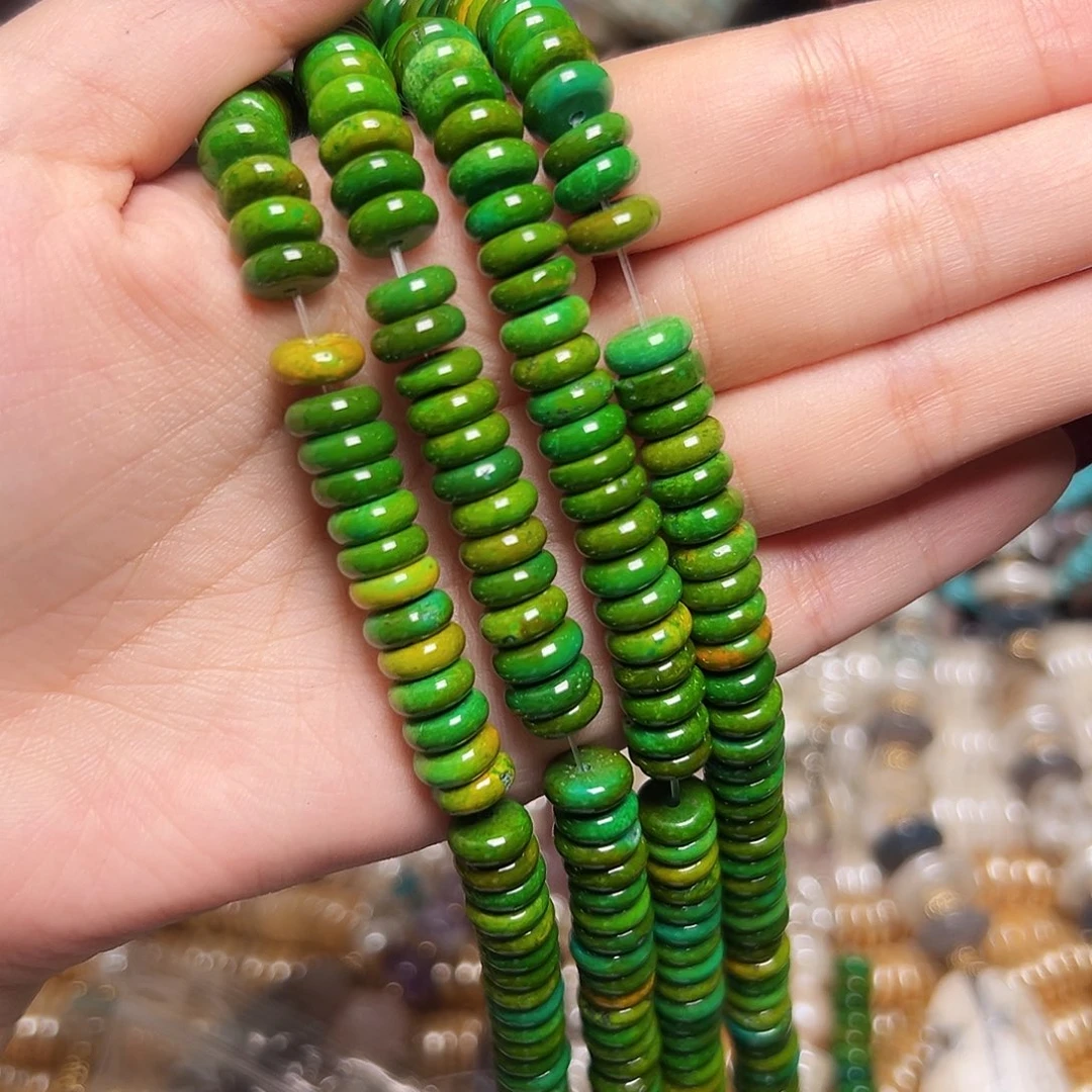 玛瑙/玉髓足银镶嵌珠宝半成品E466绿松石算盘珠隔片8.2*3.2mm