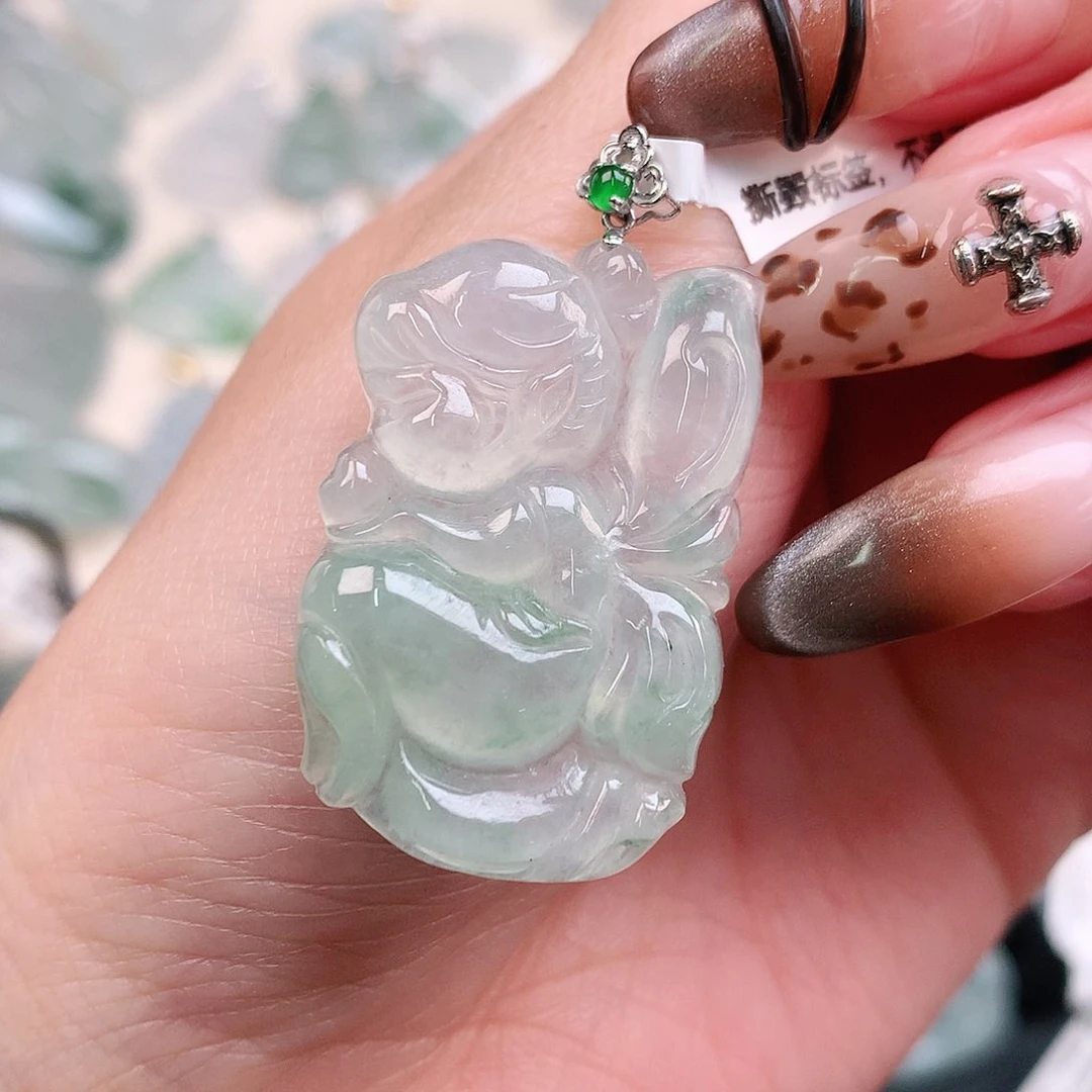 翡翠颈饰18K金镶嵌飘花蝴蝶仙子32，21.5、5