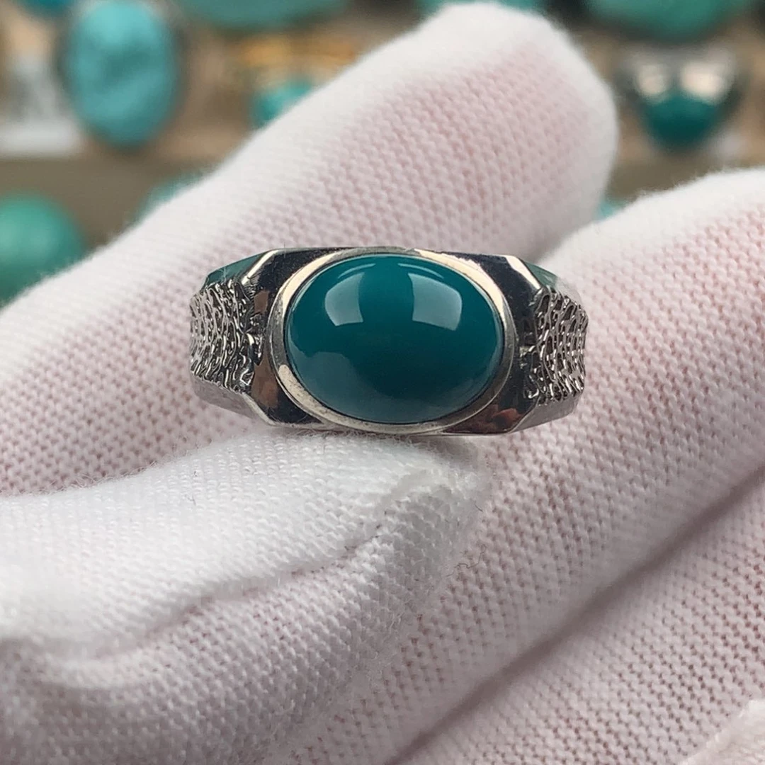 绿松石配饰银S925镶嵌男戒可调节