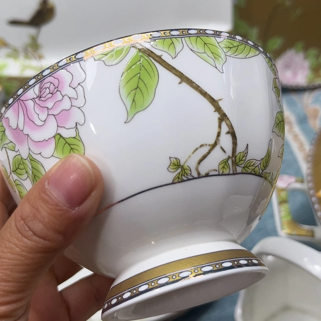 瓷片琴瑟和鸣碗六个微瑕4.5寸