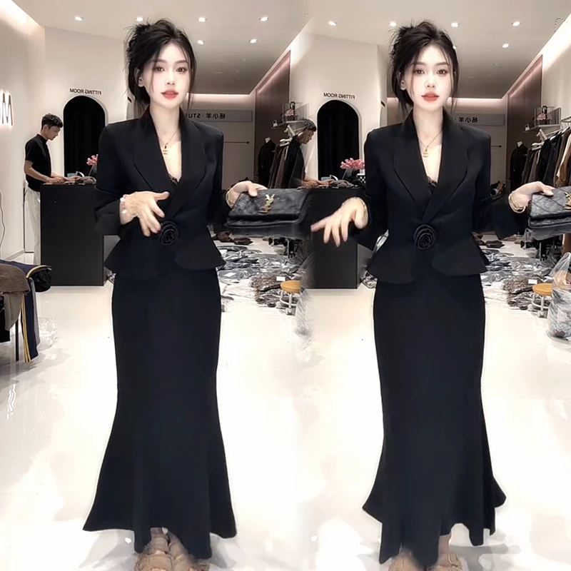 2025秋季新款时尚显瘦气质网红高档套装女高级宽松大码裙子两件套