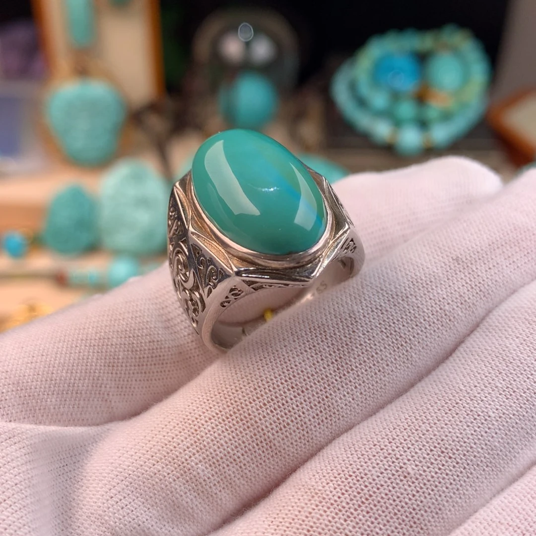 绿松石银S925镶嵌戒指