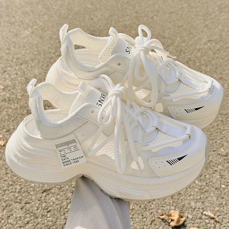 老爹鞋女厚底配裙子小白鞋2025夏季新款透气网面凉鞋百搭休闲板鞋