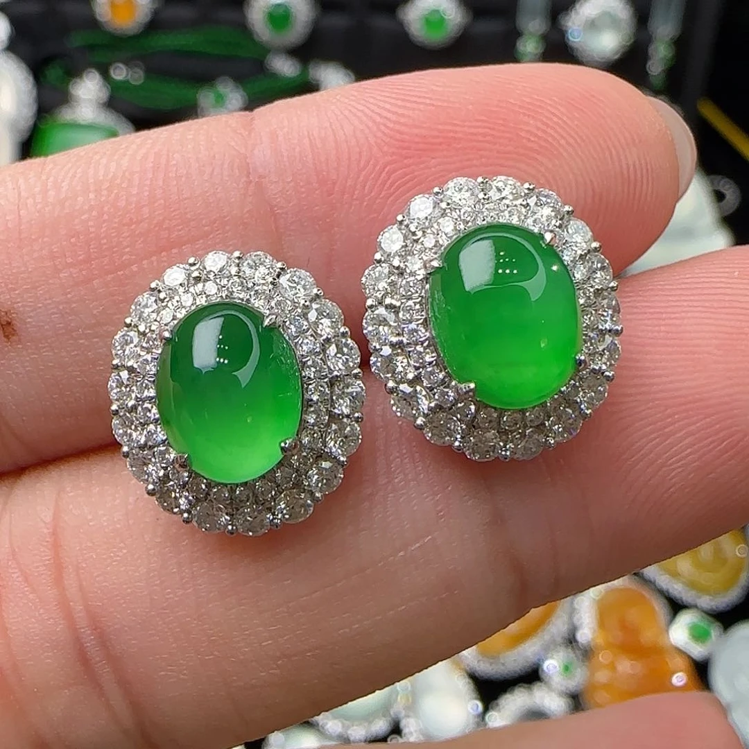 18K金镶嵌翡翠耳饰天然翡翠