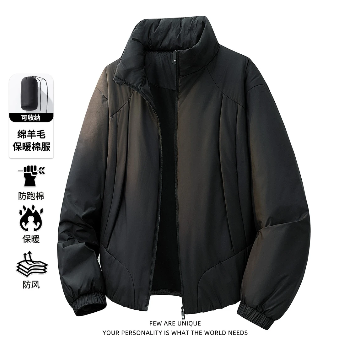 玛斯柏立领绵羊毛黑色棉服外套男士秋冬季潮流高级感保暖棉衣冬装