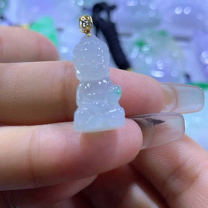 颈饰18K金镶嵌翡翠天然翡翠A货吊坠