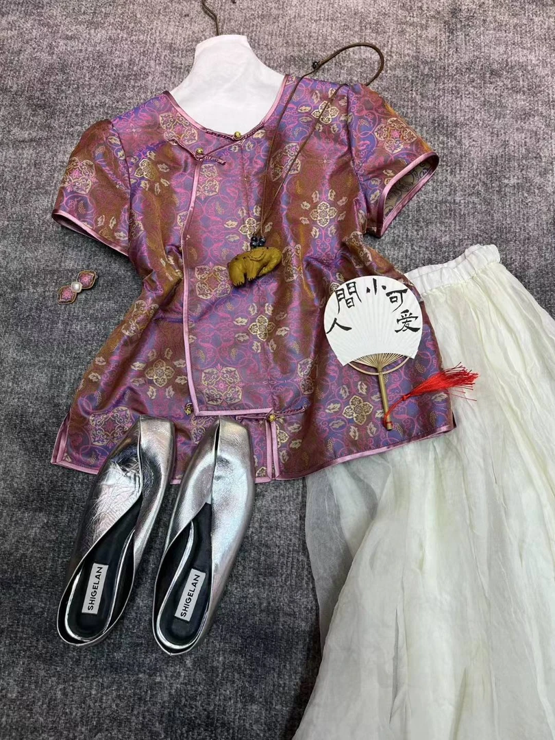 『步步生财』新中式国风气质穿搭新款桑蚕丝蜀锦上衣