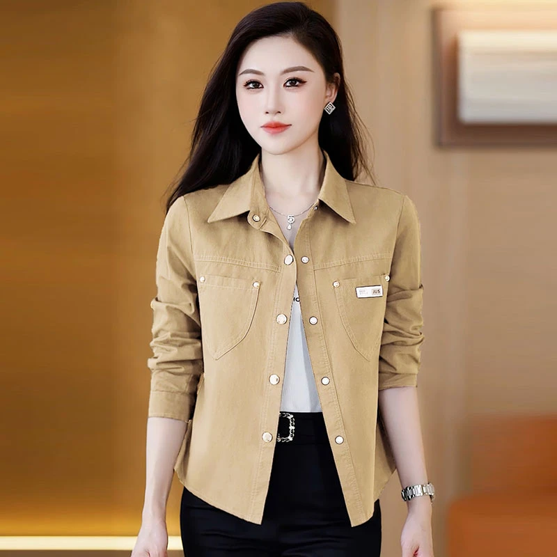 2025秋季新款时尚简约宽松百搭衬衫韩版减龄时尚休闲短外套女上衣