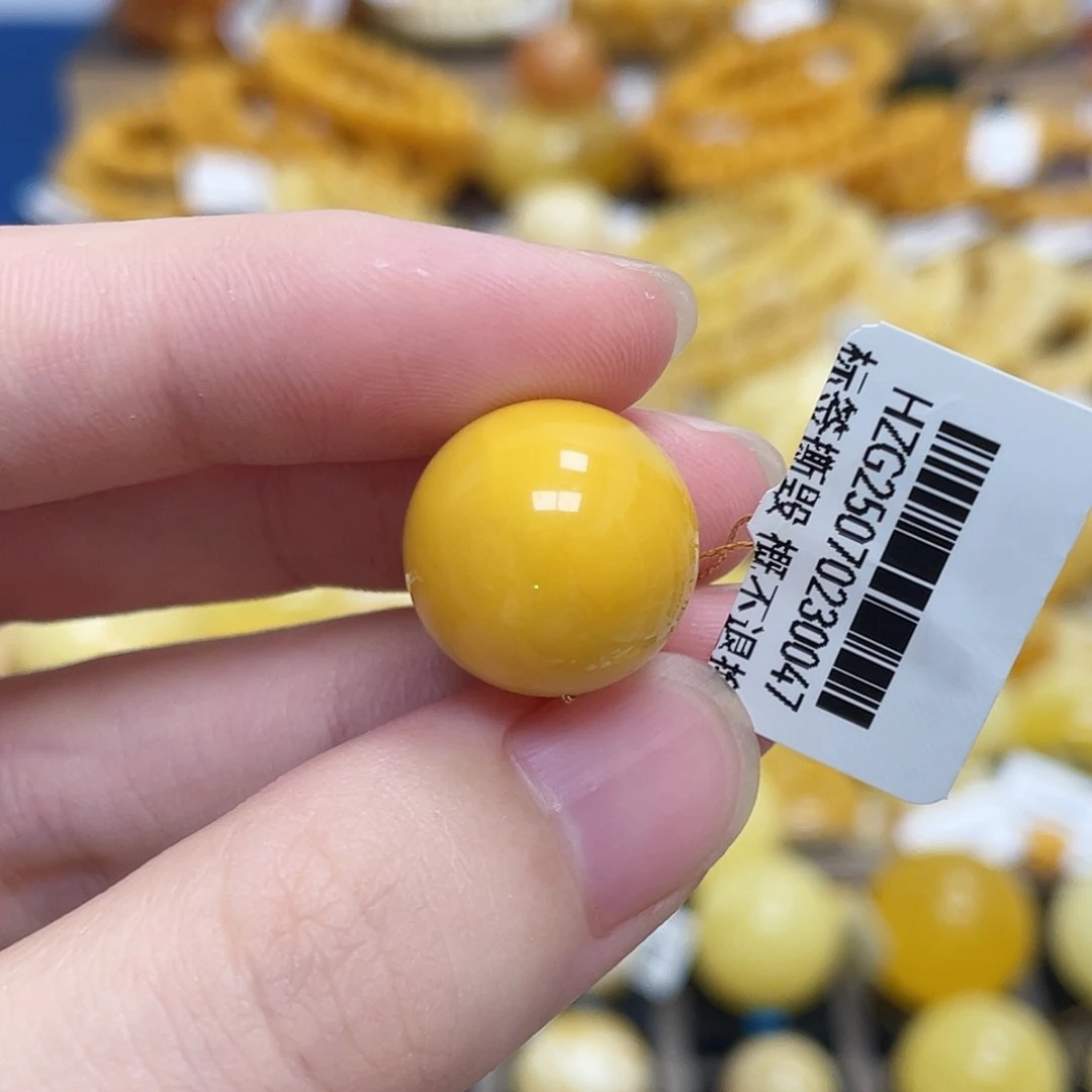 蜜蜡未镶嵌珠宝奇石圆珠满蜡满蜜鸡油黄15.8m m