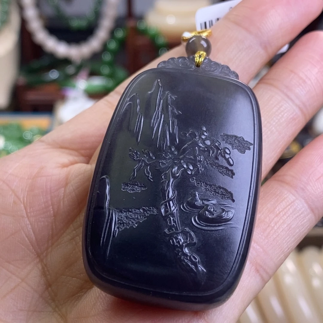 和田玉孤品福利老矿料高冰浓烟紫山水牌未镶嵌