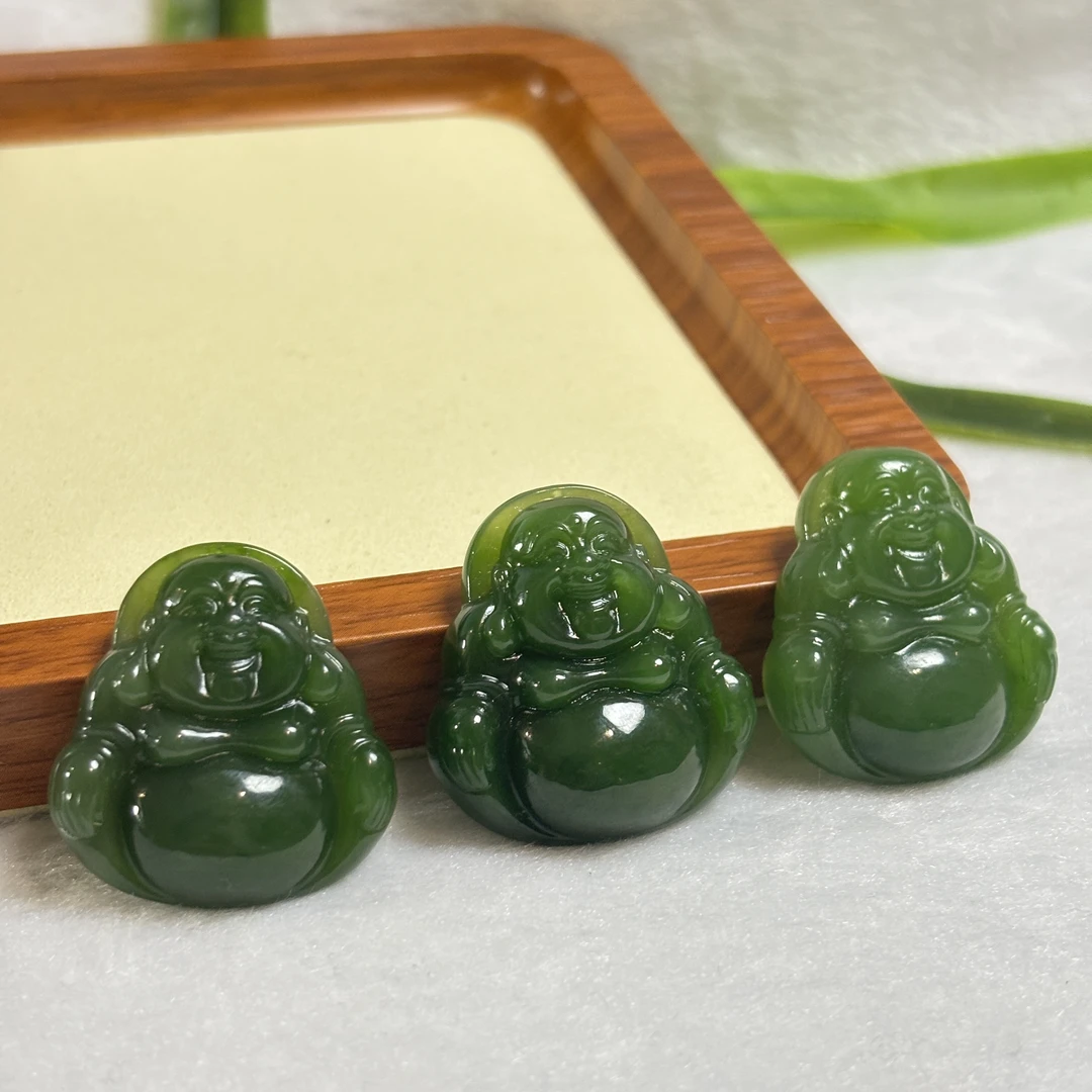 和田玉碧玉3.2佛公菠菜绿吊坠（多样性发货，发其一）